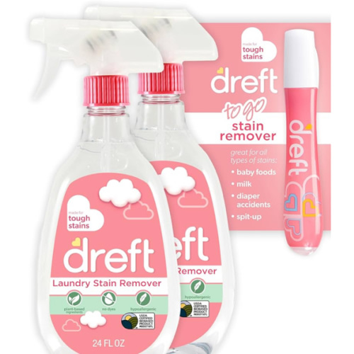 Dreft Stain Remover for Baby Clothes and Hypoallergenic Baby Stain Remover Spray Plus Travel Size Stain Treater Pen, 24 Fl Oz ( Pack of 2 + Stain Pen)