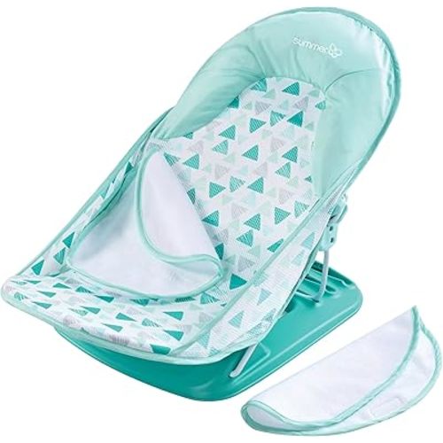 Summer Infant Deluxe Baby Bather With Warming Wings (Green Triangle) - Bath Support for Use in the Sink or Adult Tub