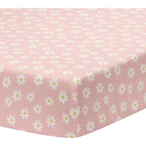 Lambs & Ivy Daisy Dreams Breathable 100% Cotton Baby Fitted Crib/Toddler Sheet, Pink