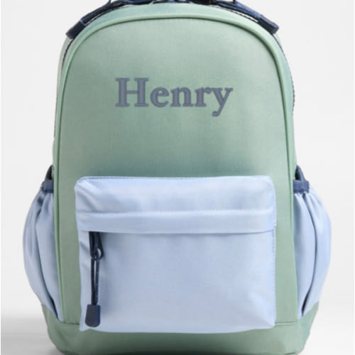 Personalized Dreamer Colorblock Green and Blue Small Kids Backpack with Side Pockets