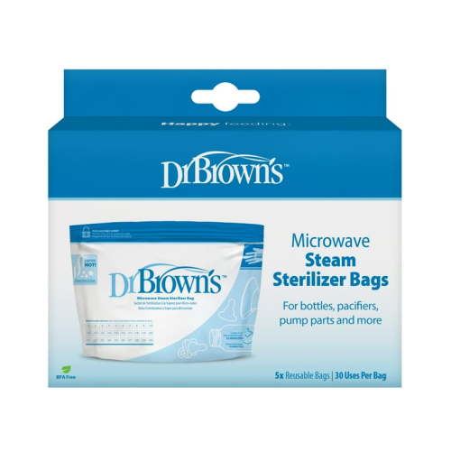 Dr. Brown’s Baby Bottle Sanitizer, Microwave Steam Bags, Travel Use, 30 Uses per Bag, 5-Pack