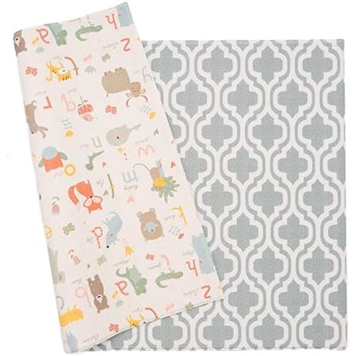 Baby Care Play Mat (Medium, Moroccan - Blue) 73’’ x 49’’ Original One-Piece Reversible Rollable Waterproof Play Mat for Infants, Babies, Toddler, and Kids