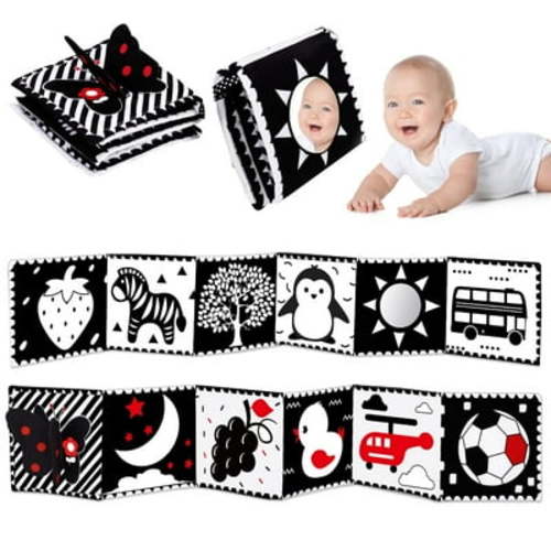 Black And White High Contrast Baby Toys 0-6 6-12 Months Soft Book For Newborn Brain Development Tummy Time Toys Infant Sensory Crinkle Toys 0-3 3-6 Month Montessori Learning Activities For B