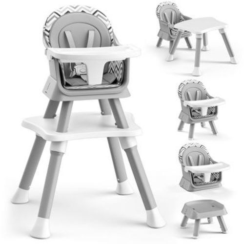 Kinder King 8 in 1 Baby High Chair, Coverts to Dining Booster Seat, Removable Tray & Double Seat Cover, Easy to Wipe, Wavy Grain