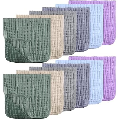 Looxii Muslin Burp Cloths 100% Cotton Muslin Cloths 12 Pack Large 20''x10'' Extra Soft and Absorbent Baby Burping Cloth for Boys and Girls (Multicolor)