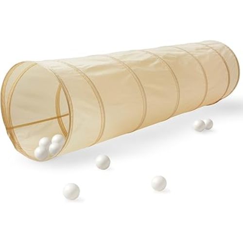 3 Sprouts Kids Play Tunnel - Pop Up Collapsible Tunnels with Recycled Fabric - Fun Crawling Tunnel for Toddler, Baby, Children to Crawl Through, Gross Motor Toy for Indoor Play - Beige
