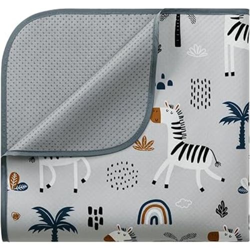 Blissful Diary Baby Splat Mat for Under High Chair, 51 x 51 Inch Splash Mat, Waterproof and Washable Spill Mat, Anti-Slip Floor Protector, Gray Zebra