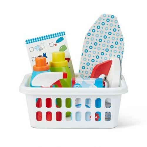 Melissa & Doug Laundry Basket Play Set With Wooden Iron, Ironing Board, and Accessories - 14pc