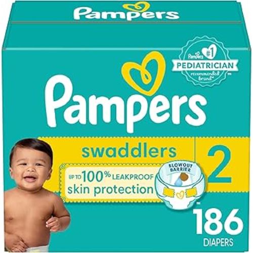 Pampers Diapers Size 2, 186 Count - Swaddlers Disposable Baby Diapers (Packaging & Prints May Vary)