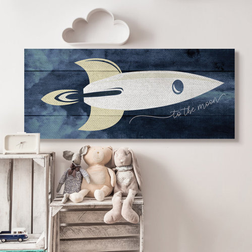 Viv + Rae™ Heider To The Moon Phrase Rustic Space Ship Blue | Wayfair