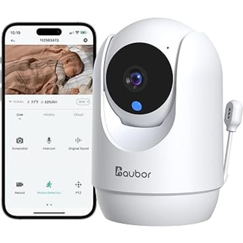 aubor 2K Smart Baby Monitor with Camera and Audio,5G/2.4G WiFi Baby Monitor with Night Vision,Temp & Humidity Sensor,Cry & Motion,2-Way Audio,Indoor Outdoor Baby Monitor with APP-White