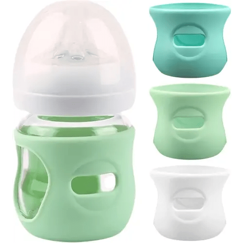 Silicone Sleeves for Dr. Brown’s Options+ Wide-Neck Glass Baby Bottles (5oz) | Anti-Breakage & Heat-Resistant Baby Bottle Holders | Fits 5 oz Glass Bottles | BPA-Free (Multicolor, 4 Ounce)
