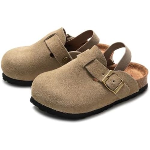 Kids Suede Clogs Toddler Clog Boys Girls Slippers Slip On Potato Shoes Cork Footbed Sandals Mules with Adjustable Buckle
