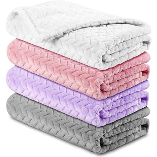 Chumia 4 Pcs Baby Blanket Flannel Cozy Throw Fuzzy Soft Warm Blanket for Newborn Sherpa Fluffy Crib Swaddling Supplies Birthday Baby Shower(24 x 32 Inch,Mixed Color)