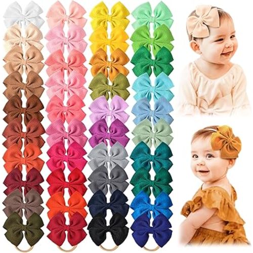 Prohouse 40 PCS Big Bows Baby Nylon Headbands Hairbands Hair Bows Elastics for Baby Girls Newborn Infant Toddler Child Hair Accessories