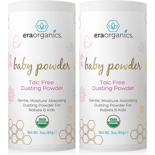 Era Organics Talc-Free Organic Baby Powder - USDA Organic Dusting Powder with Arrowroot, Calendula and Cornstarch for Newborns, Babies or Toddlers - Soothing, Fragrance Free (3oz/85g) - 2 Pack