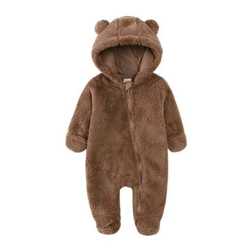 Baby Winter Thick Cotton Overalls | Warm Long Sleeve Snowsuit with Bear Fleece Hood