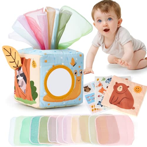 hahaland Baby Tissue Box Toy - Baby Toys 6-12 Months Montessori Toys for 6 Month Old Must Haves - Baby Boy Girl Shower Gifts for Babies 6 9 12 18 Months Old Easter Basket Stuffers Baby Gifts