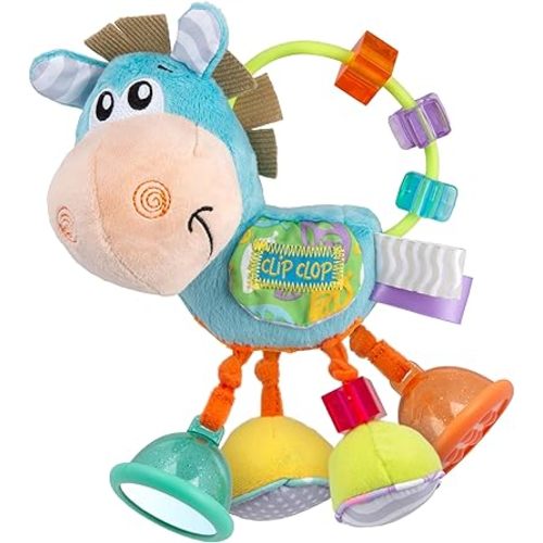 Playgro Light Blue Horse Soft Baby Toys 3-6-12 Months Developmental, 3+ Months Rattles Teething Toys for Babies, Newborn & Infant Sensory Non-Toxic Plush Baby Rattle for Boy Girl Clip Clop Activity