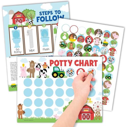 Hadley Designs Farm Animals Sticker Chart for Kids Potty Training Chart for Toddlers Boys - Potty Training Sticker Chart for Girls Potty, Potty Chart for Boys with Stickers