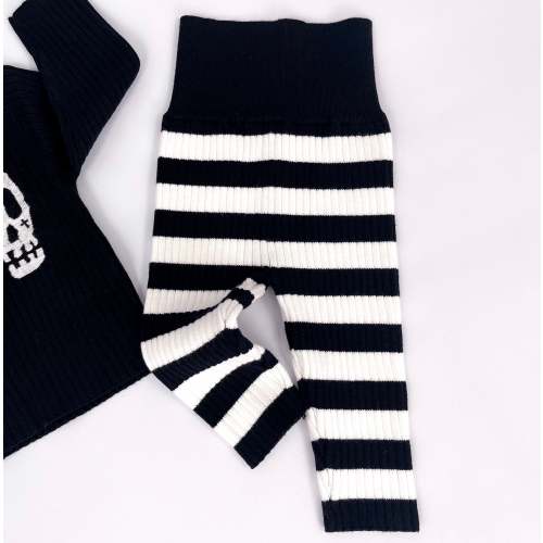 NOT SO BASIC BLACK & WHITE STRIPE RIBBED KNIT LEGGINGS