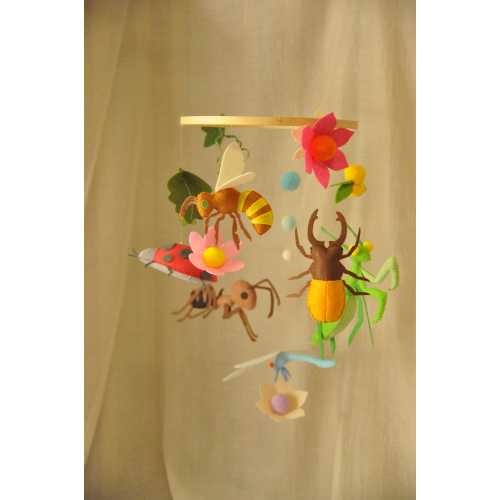 Neutral Insect Crib Mobile - Montessori Baby Nursery Decor with Felt Mantis, Bee&Ladybug,dragonfly,Stag Beetle,ant- Unique Newborn Gift
