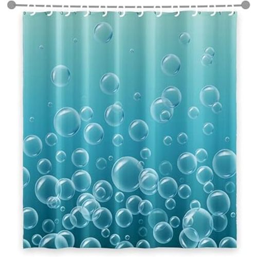 OERJU 60x72inch Clear Bubbles Shower Curtain Dreamy Beautiful Geometric Circle Romantic Modern Art for Bathroom Decor Waterproof Fabric Bathtub Blue Shower Curtain Liner Hotel Quality with Hooks