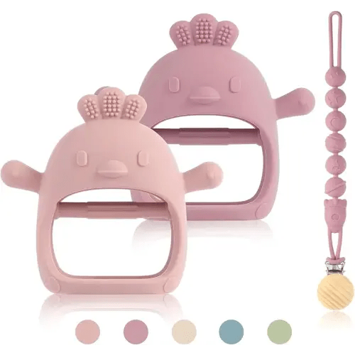 3 Packs Baby Teether Toy for 0-6 6-12 Months,Hold & Wear,BPA Free,Food Grade Silicone Teething Mitten, Anti Dropping Wrist Hand Teethers Baby Chew Toys for Sucking Needs(Pink & Dark Pink)