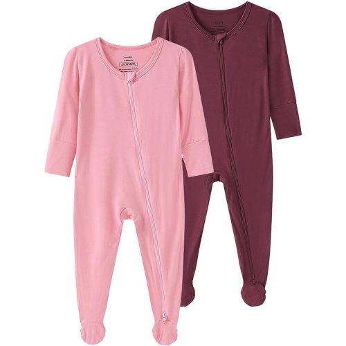 0-3 months: Bamboo Viscose Baby Footie Pajamas -Baby Infant Boys Girls Long Sleeve One Piece Romper - Sleep 'N Play PJ - 0-24 Months - 0-3 Months - Mauve & Hot Pink