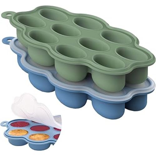 Baby Food Storage Container 2 Pack Silicone Freezer Tray Breast Milk Molds for Homemade Baby Food, Fruit Purees, Vegetable - Keep Your Baby's Meals Fresh and Safe (Matte Blue + Green)