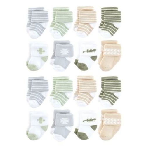 Hudson Baby Cotton Rich Baby Terry Socks 16-Pack, Little Lizard, 0-6 Months