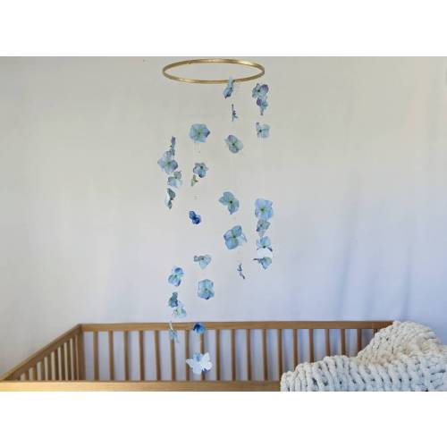 Blue Butterfly Floral Baby Girl Mobile - Whimsical Butterfly Mobile - Baby Blue Flower Crib Mobile - Nursery Decor - Spinning Baby Decor