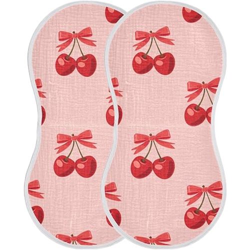 Cherry Bow Pinks Burp Cloths Baby Boys Girls Absorbent Soft Cotton Burping Cloths Rags, 2 Pack