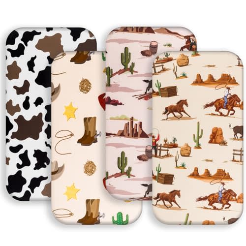 4 Pack Western Cowboy Crib Sheets Neutral Breathable Fitted Baby Sheets Nursery Sheets for Baby Boys or Girls (Bassinet Sheet)