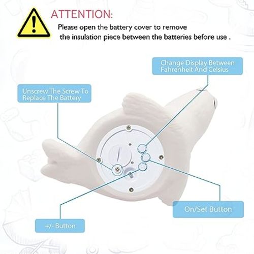 Doli Yearning Upgrade Baby Bath Thermometer Room Temperature| Water Thermometer|Kids' Bathroom Safety Products| Baby Bath(Seal Shape)℃/℉, LCD - White
