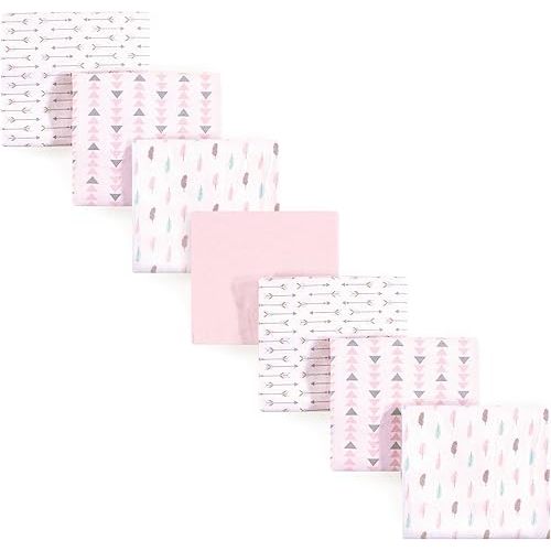 Luvable Friends Unisex Baby Cotton Flannel Receiving Blankets, Girl Feathers 7-Pack, One Size