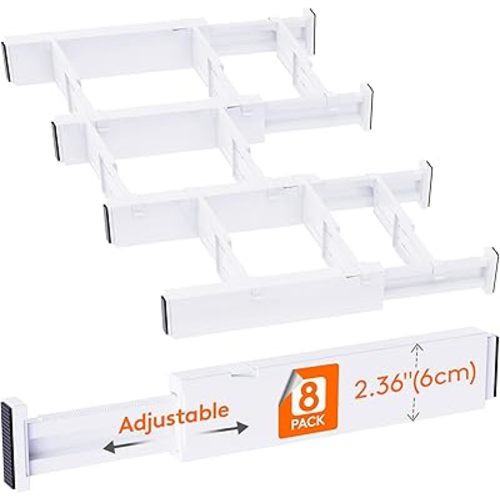 Lifewit 8 Pack Drawer Dividers 2.36" High, 11-17'' Adjustable Drawer Organizer with 10 Inserts for Utensils/Clothes/Makeup, Plastic Expandable Separators in Kitchen/Dresser/Bedroom/Bathroom/Office