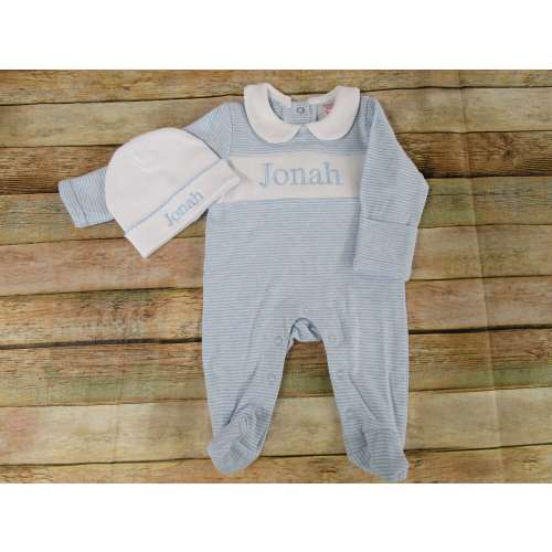 Baby Boy Coming Home outfit-Monogrammed footie romper-personalized baby gift