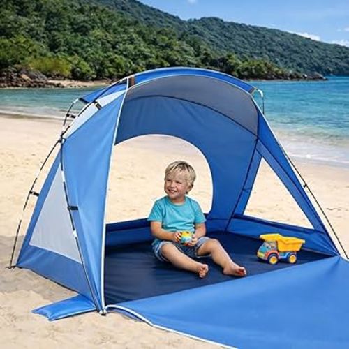 Beach Tent, Portable Sun Shelter for 2/3/4/6-8 Person with UPF 50+ UV Protection, Easy Setup Waterproof Beach Shade Canopy Cabana for Family Outdoor and Picnics, Fishing with Carrying Bag