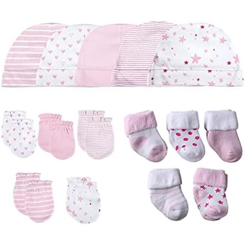 Chamie Baby's Organic Cotton Socks, Caps and Mittens Set for Baby Girls and Boys