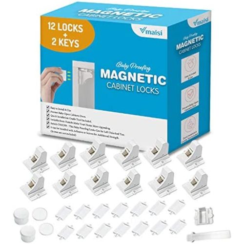 Vmaisi Adhesive Magnetic Cabinet Locks (12 Locks and 2 Keys)