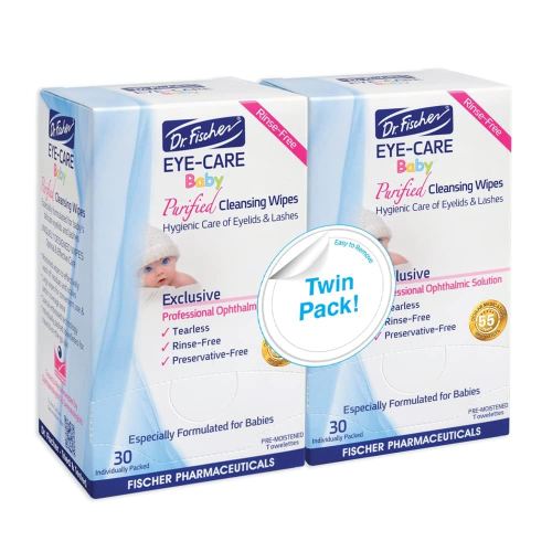 Dr. Fischer Premium Baby Eyelid Wipes, 60 Count, Pre-moistened, Hypoallergenic, Non-Irritating, Rinse Free, Pediatrician Recommended