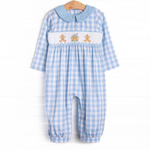 Ginger Snap Season Smocked Romper, Blue – 3M