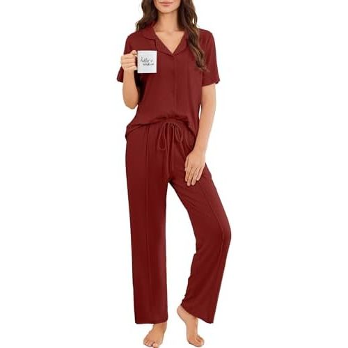 Ekouaer Pajamas for Women Set Button Up Short Sleeve Pjs Sets With Pockets