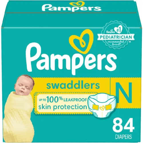 Pampers Swaddlers Diapers Newborn - Size 0, 84 Count, Ultra Soft Disposable Baby Diapers