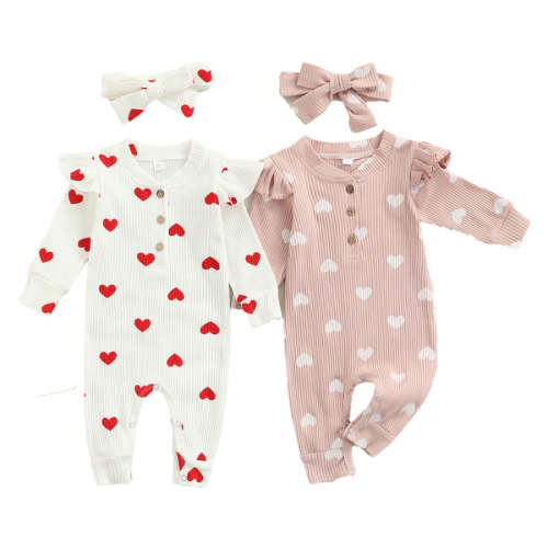 POLKA HEART Ribbed Jumpsuit with Headband - Hazel & Bo