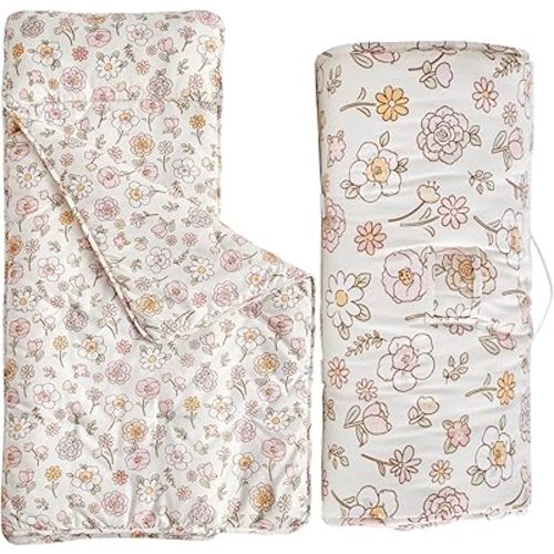Toddler Nap Mat with Removable Pillow,Ultra Soft Slumber Bags for Girls,Kids Sleeping Bags with Roll Up Design, Perfect for Preschool,Daycare,Kindergarten