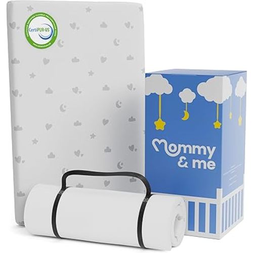 Mommy&Me Pack and Play Mattress Pad (38"x26"x1") with Soft Washable Breathable Cover, Waterproof, CertiPUR-US Certified Foam, Pack&Play Topper - Portable Foam Mini Crib Mattress for Baby Toddler
