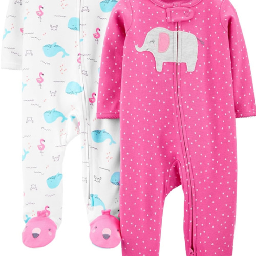 Simple Joys by Carter's Baby Girls' Cotton Footed Sleep and Play, Pack of 2