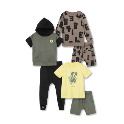 Little Star Organic Toddler Boy 6Pc Outfit Set, Size 12M-5T